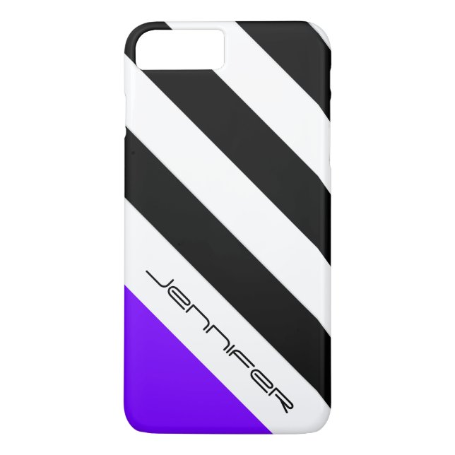 Black, White, Purple Stripe Custom with Name Case-Mate iPhone Case (Back)