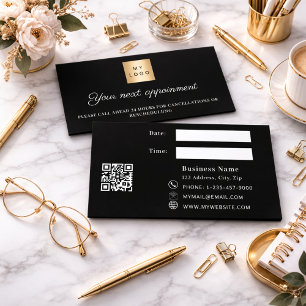 Black white QR business logo appointment card