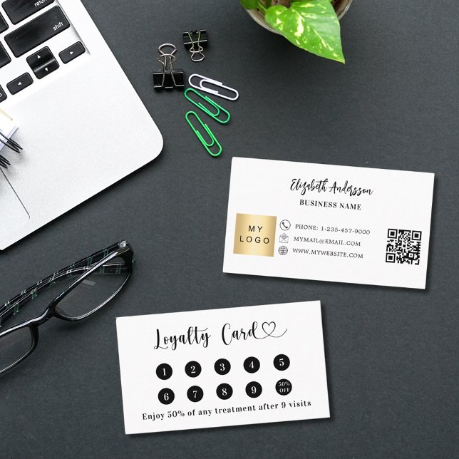 Black white qr code business logo brand colour loyalty card (Creator Uploaded)