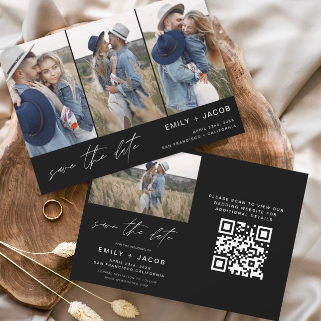 Black White QR Code Modern Save the Date 4 Photo (Creator Uploaded)