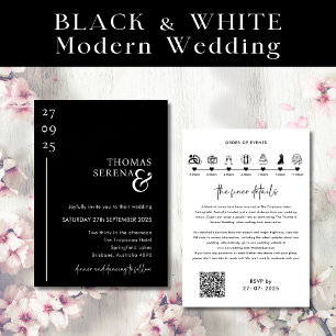 Black & White QR Code Timeline Itinerary Wedding Invitation