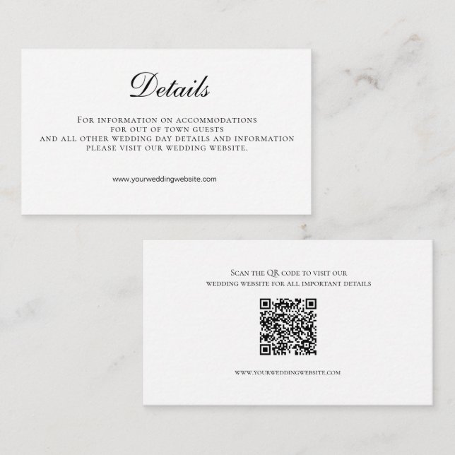 Black White QR code Wedding Details  Enclosure Card (Front/Back)