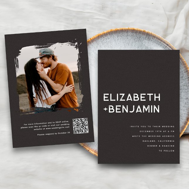 Black White QR Code Wedding Invitation with RSVP (Creator Uploaded)