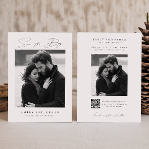 Black & White QR Code Wedding Photo Save The Date Invitation