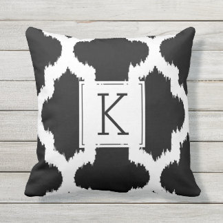Black & White Quatrefoil Ikat Style Throw Pillow