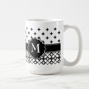Black White Quatrefoil Monogrammed Coffee Mug