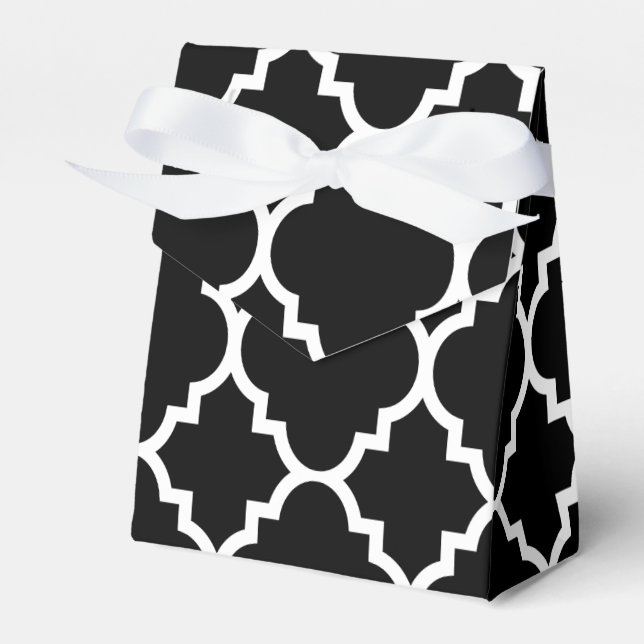 Black White Quatrefoil Moroccan Pattern Favor Box (Front Side)