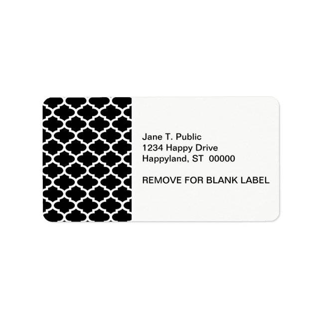 Black White Quatrefoil Pattern #2 Label (Front)