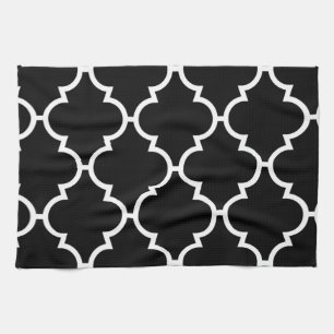 Black White Quatrefoil Pattern Kitchen Towel
