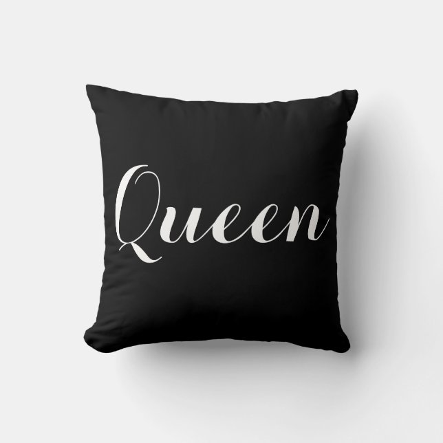 Black White Queen Typography Throw Pillow (Front)