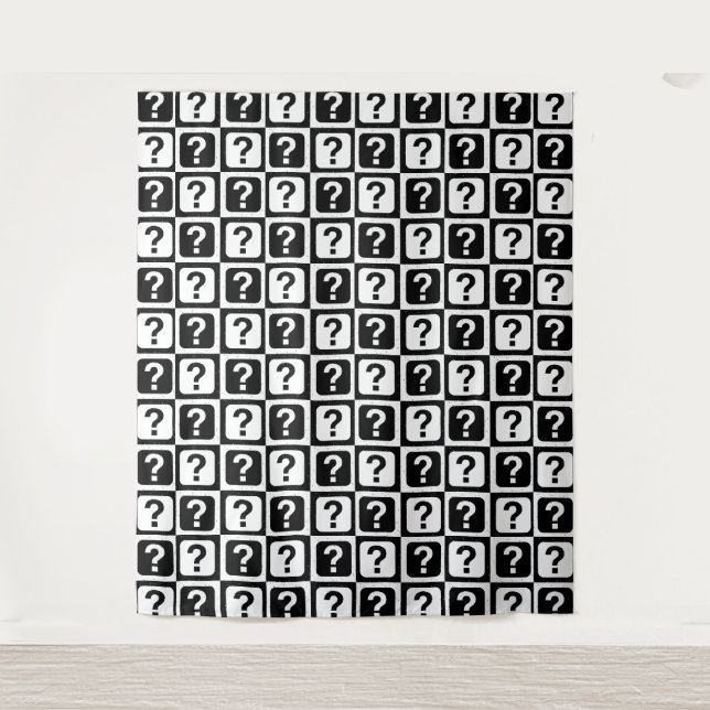 Black White Question Mark Riddle Block Monogram Tapestry (Front)