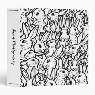 Black & White Rabbit Bunny Modern Drawings Custom Binder