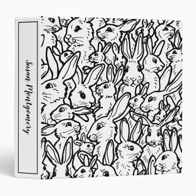 Black & White Rabbit Bunny Modern Drawings Custom Binder (Front/Spine)
