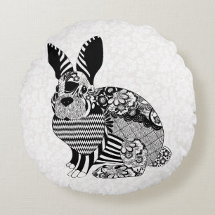 Black White Rabbit Round Pillow