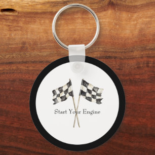 Black White Racing Race Car Flags Keychain