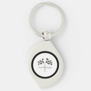 Black White Racing Race Car Flags Keychain
