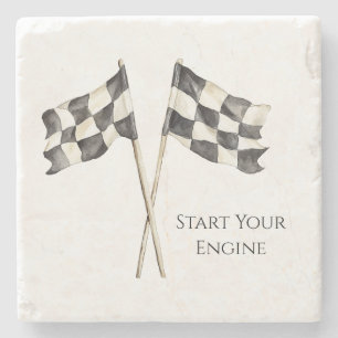 Black White Racing Race Car Flags Stone Coaster