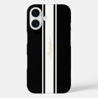 Black White Racing Stripes Gold Monogrammed Chic