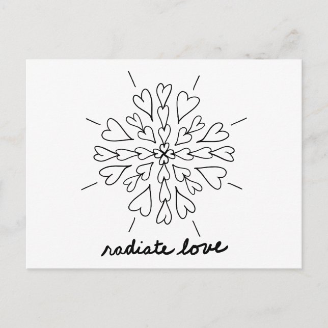 Black White Radiate Love Heart Mandala Postcard (Front)