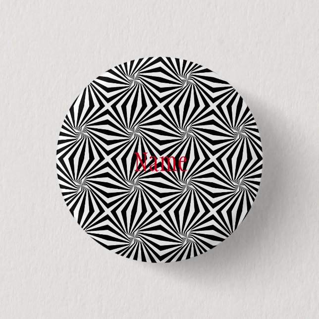 Black White Radiating Pattern Thunder_Cove 1 Inch Round Button (Front)