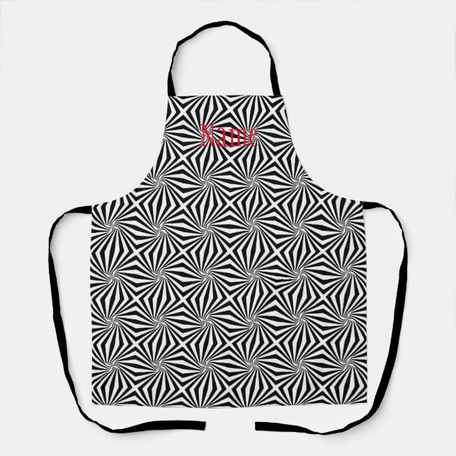 Black White Radiating Pattern Thunder_Cove Apron (Front)