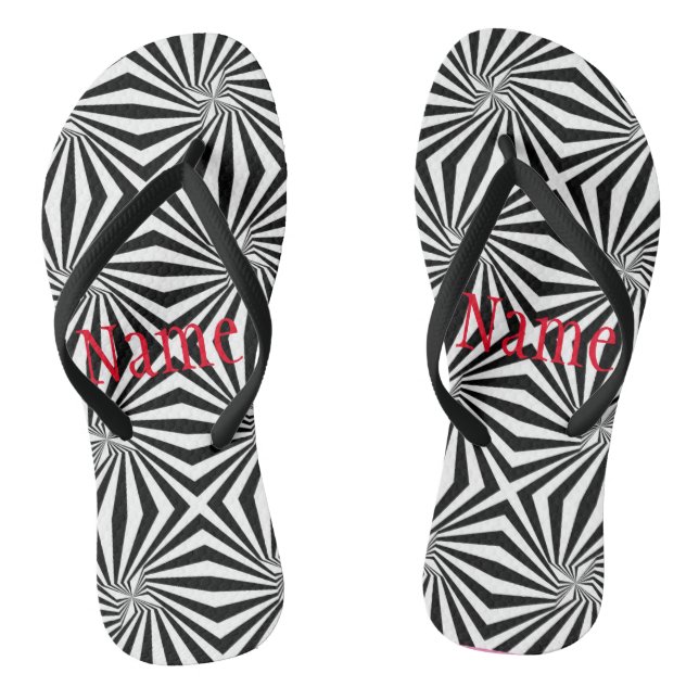 Black White Radiating Pattern Thunder_Cove Flip Flops (Footbed)