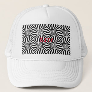 Black White Radiating Pattern Thunder_Cove Trucker Hat