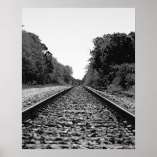 Black & White Railroad Tracks 16x20 Poster Print