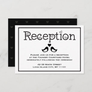 Black  & White Reception Lovebirds Hearts Wedding Invitation