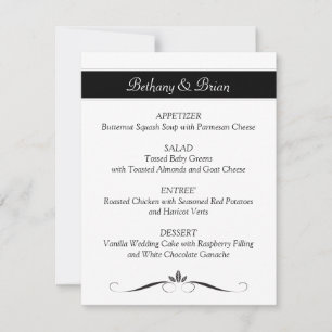 Black & White Reception Menu Cards