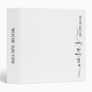 Black White Recipe Book Cookbook Script Monogram Binder