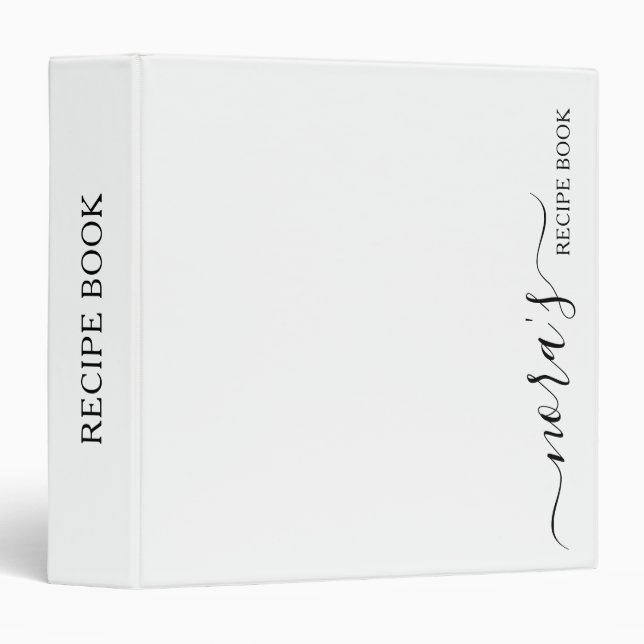 Black White Recipe Book Cookbook Script Monogram Binder (Front/Spine)