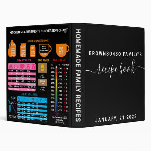 Black White Recipe Kitchen Measurement Conversion Binder