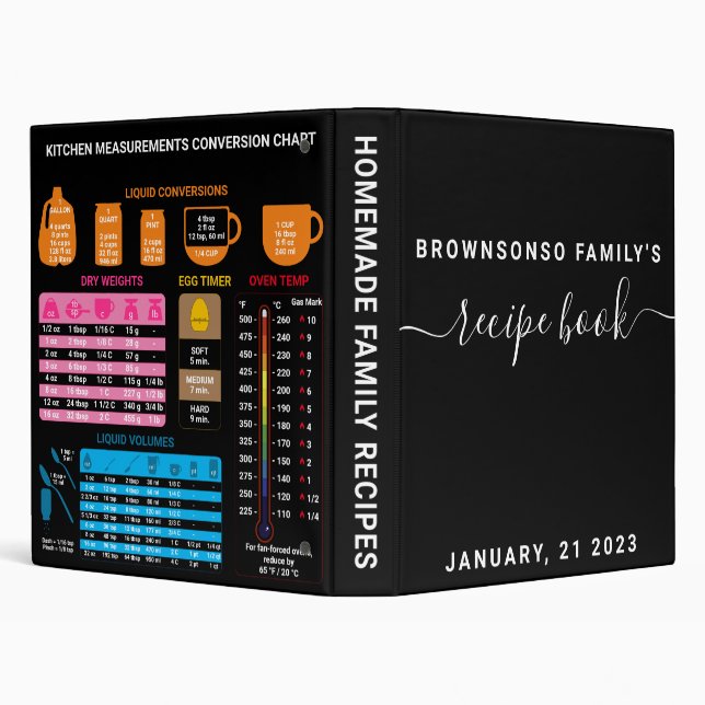 Black White Recipe Kitchen Measurement Conversion Binder (Background)