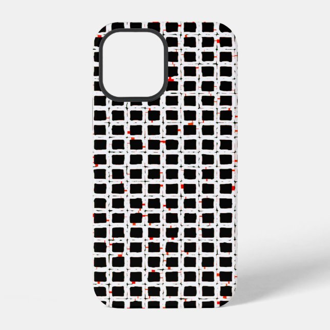 Black White Red Abstract Pattern Chic iPhone Case (Back)