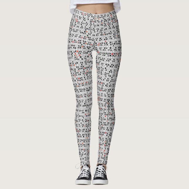 Black White Red Abstract Pattern Chic Leggings (Front)