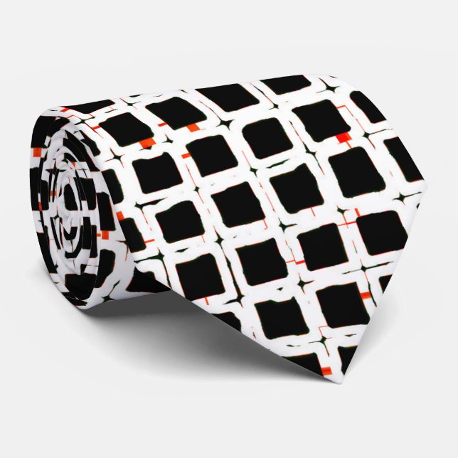 Black White Red Abstract Pattern Chic Tie (Rolled)