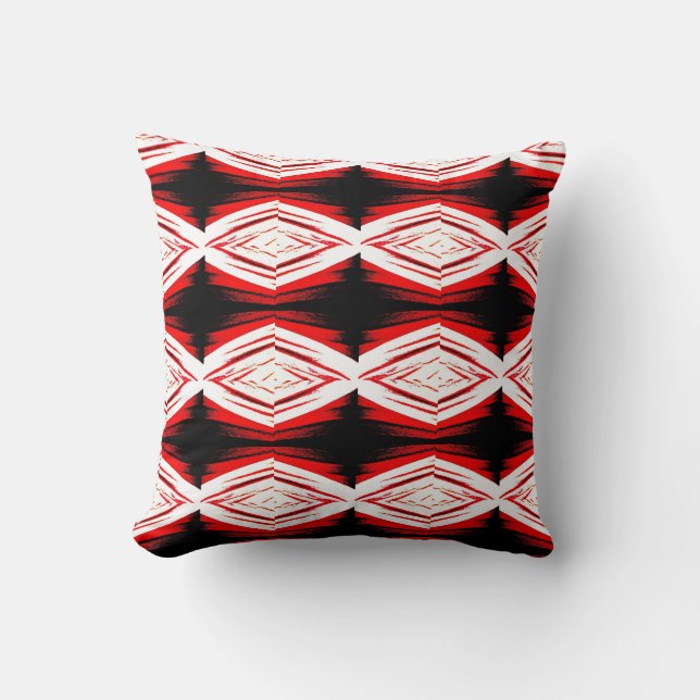 Black, white red,  abstract pattern solid back throw pillow (Front)