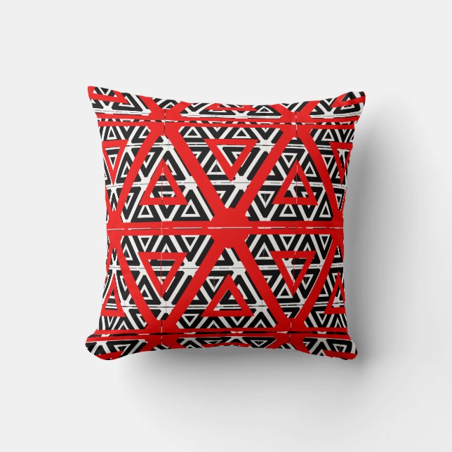 Black,white, red  abstract pattern solid back throw pillow (Front)