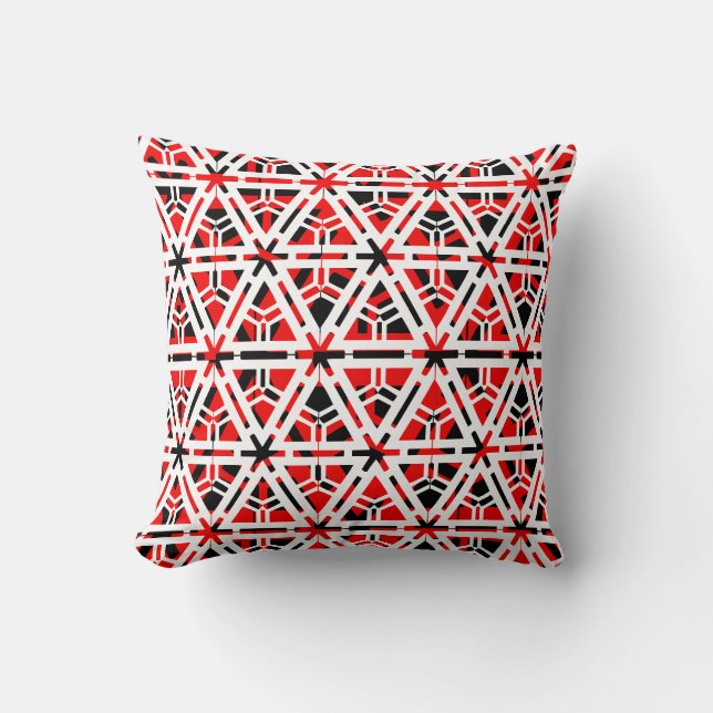 Black,white, red  abstract pattern solid back throw pillow (Front)