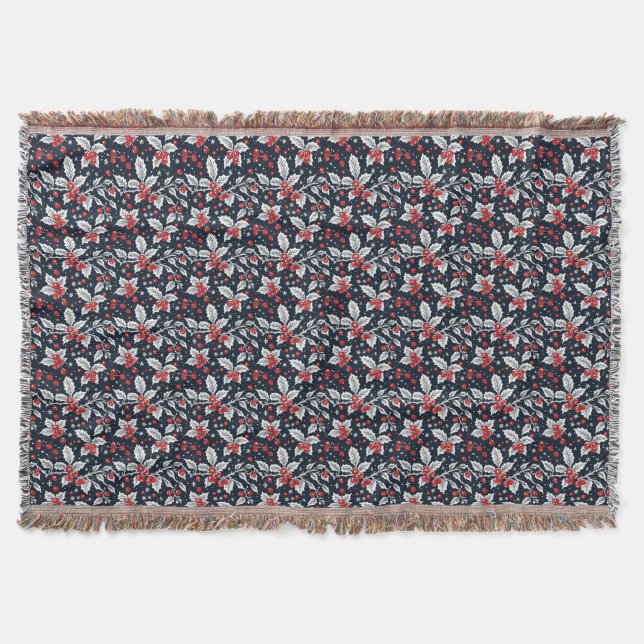 Black White Red Berry Holiday Throw Blanket (Front)