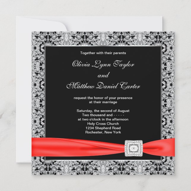 Black White Red Black Wedding Invitation (Front)