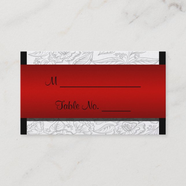 Black White Red Bohemian Posh Wedding Place Cards (Front)