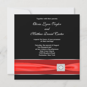 Black White Red Bow Black Wedding Invitation
