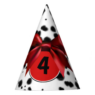 Black White Red Bow Dalmatian Spots Birthday Party Hat