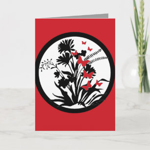 Black white red butterfly flower sympathy card