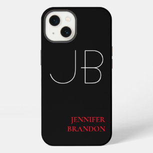 Black White Red Chic Monogrammed Add Name iPhone 13 Case