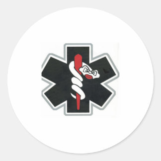 black & white & red classic round sticker