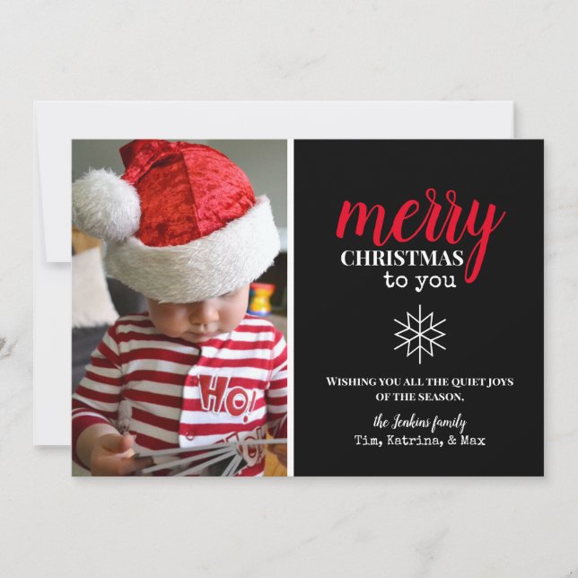 Black, White, Red Collage Snowflake Photo  Holiday Card (Front)