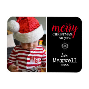 Black, White, Red Collage Snowflake Photo Holiday Magnet